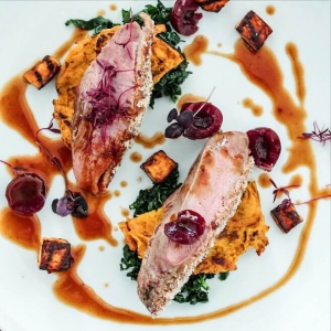 Line caught Salmon with Roast Tomatoes